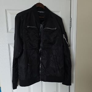 Karl Lagerfeld Black Bomber Jacket with Silver Zips